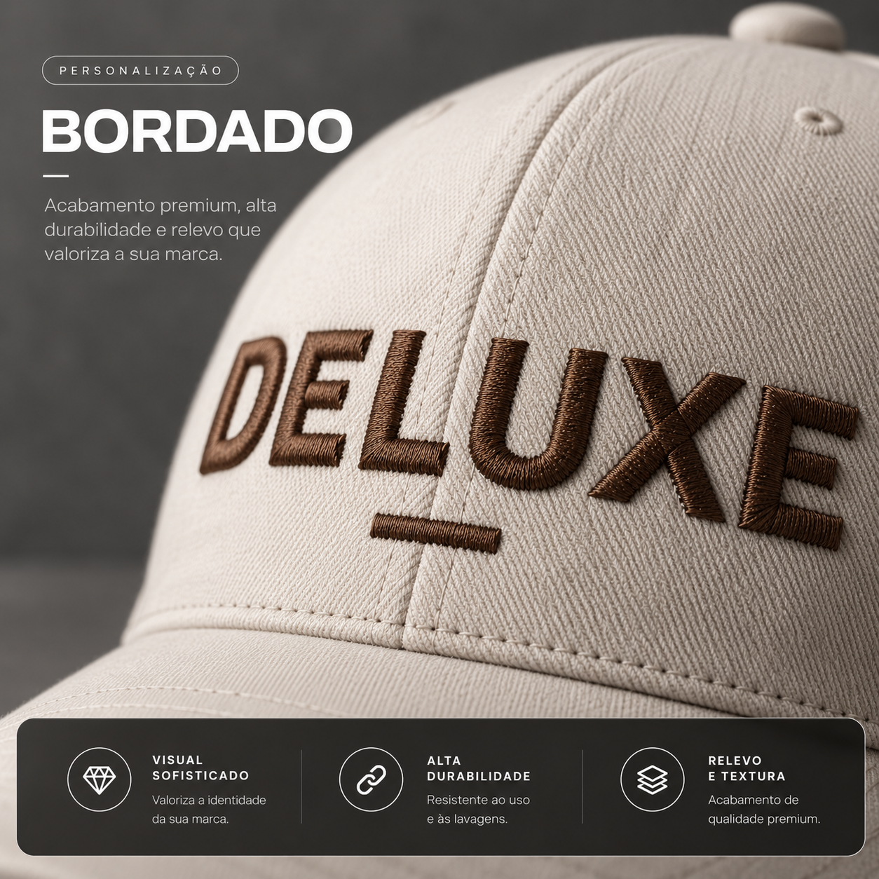 Personalização em Bordado aplicada a um produto Deluxe
